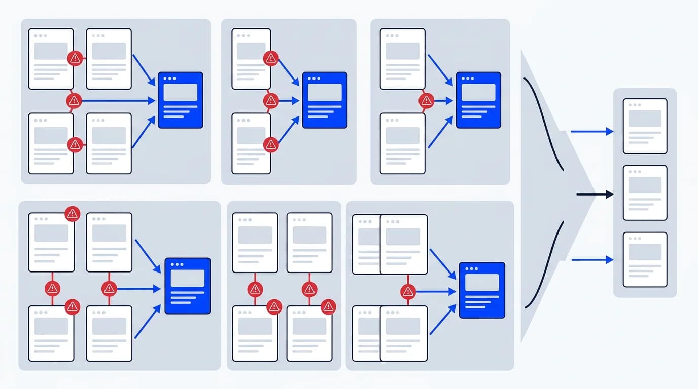 Duplicate content at scale across large websites with route-family collisions, canonical consolidation, and crawl cleanup.