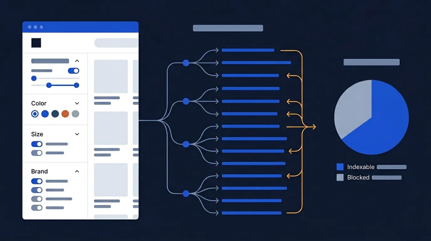 Faceted navigation SEO architecture for large websites, crawl control, and canonical policy.