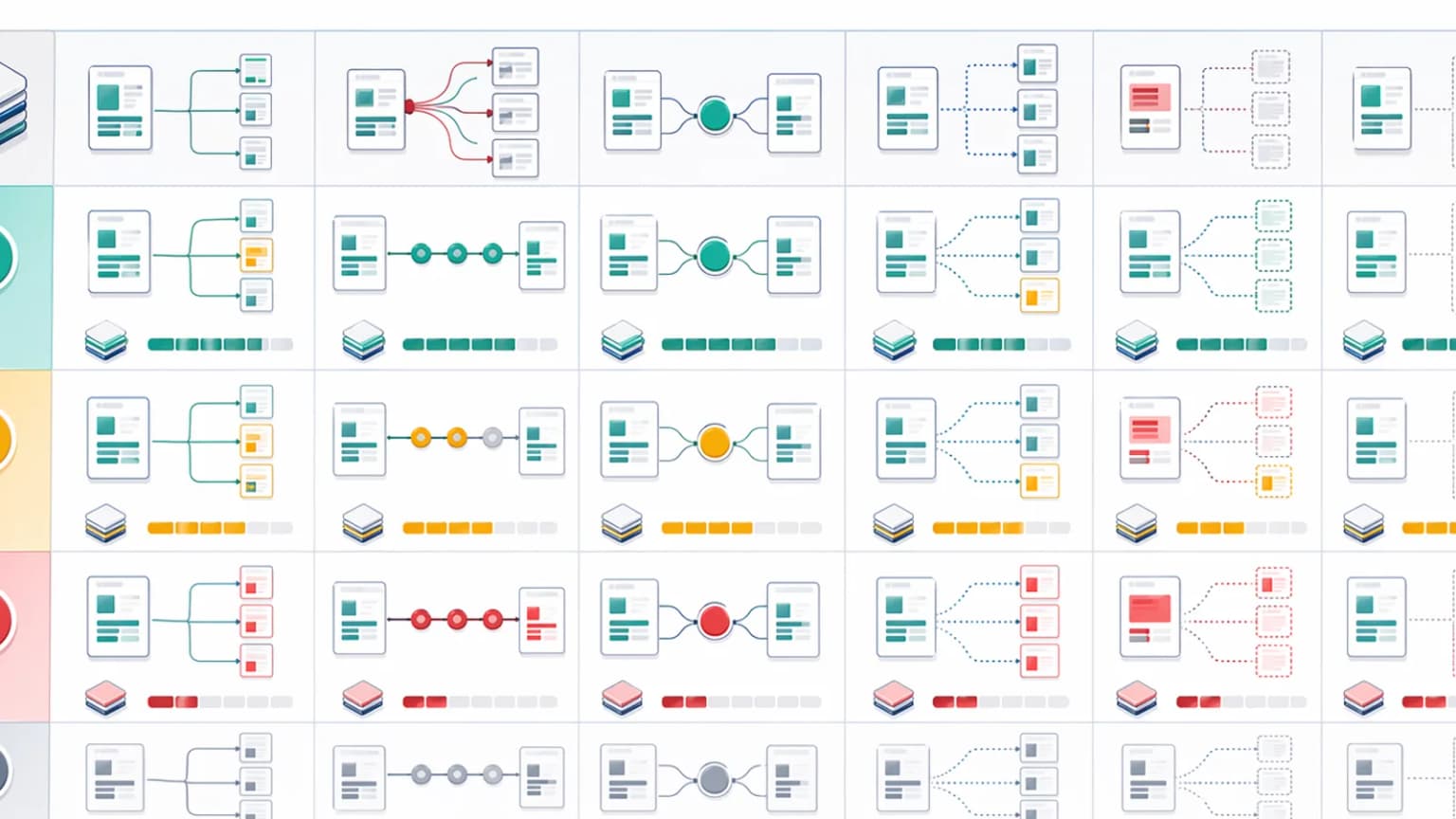 Route-family recovery matrix comparing healthy replacements, redirect-heavy segments, canonical drift, underfetched templates, soft-404 risk, and cleanup candidates after migration.