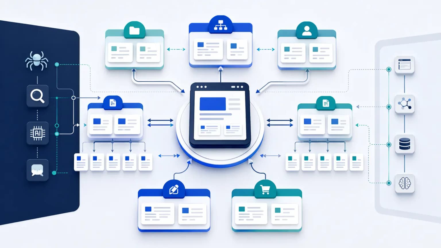 Knowledge hub and topical authority architecture with hub pages, child clusters, and source-graph linking for modern SEO.