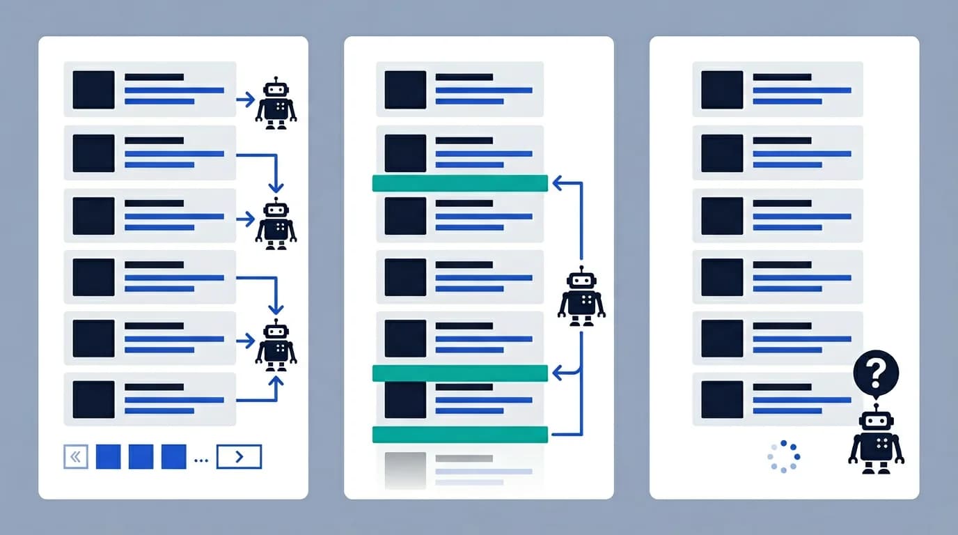 Pagination and infinite scroll SEO architecture for crawlable listing pages and indexation control.