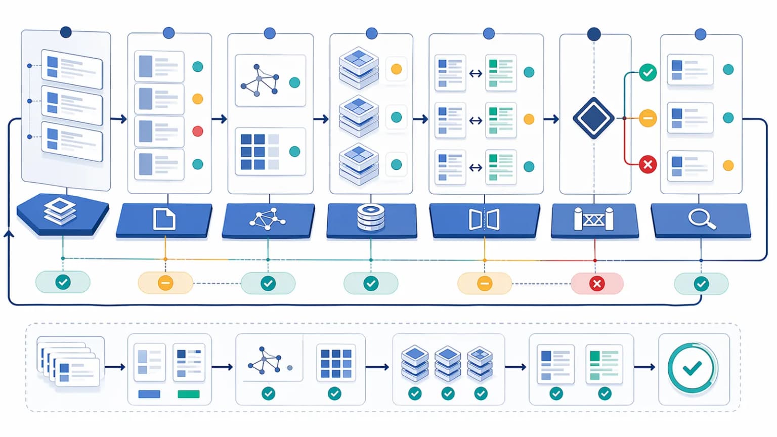 Release QA architecture showing staging route samples, raw output checks, canonical and schema checks, cache-state checks, machine-facing comparison, release gates, and post-release rechecks.