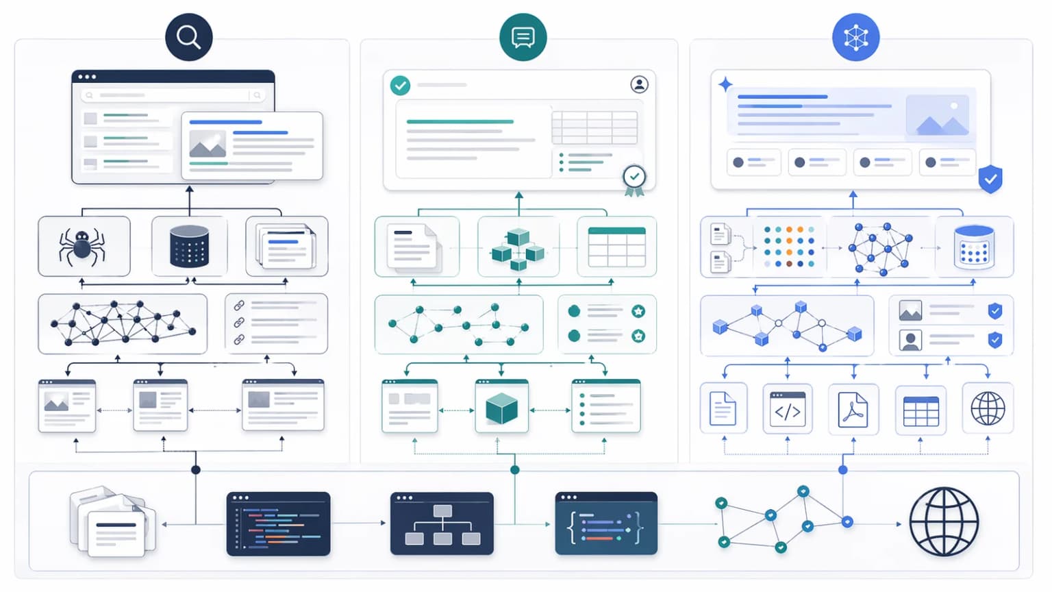 Comparison graphic for SEO, AEO, and GEO delivery models.