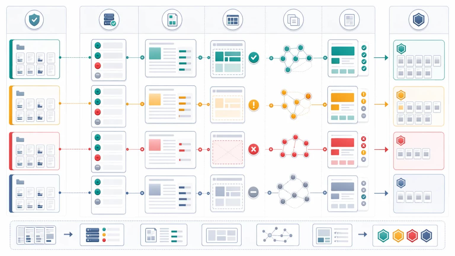 Soft-404 detection architecture showing route families passing through status-code checks, content-value checks, empty-state detection, duplicate comparison, raw HTML completeness, and route-governance output.