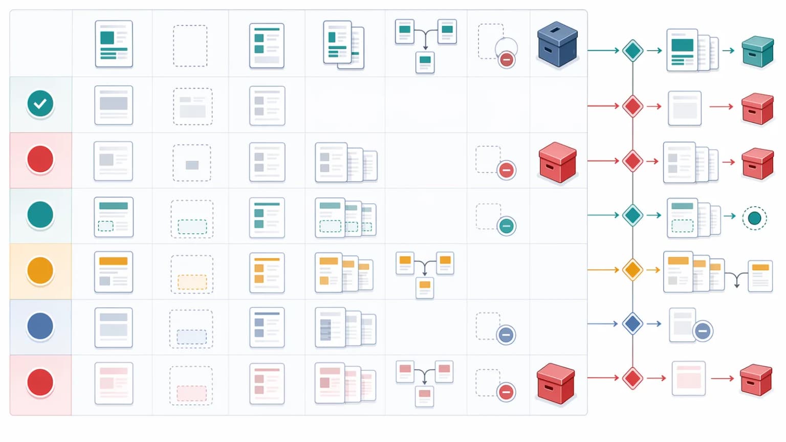 Thin-value decision matrix comparing valid low-depth pages, soft-404 states, duplicate-value templates, improve candidates, consolidate candidates, noindex states, and retire states.