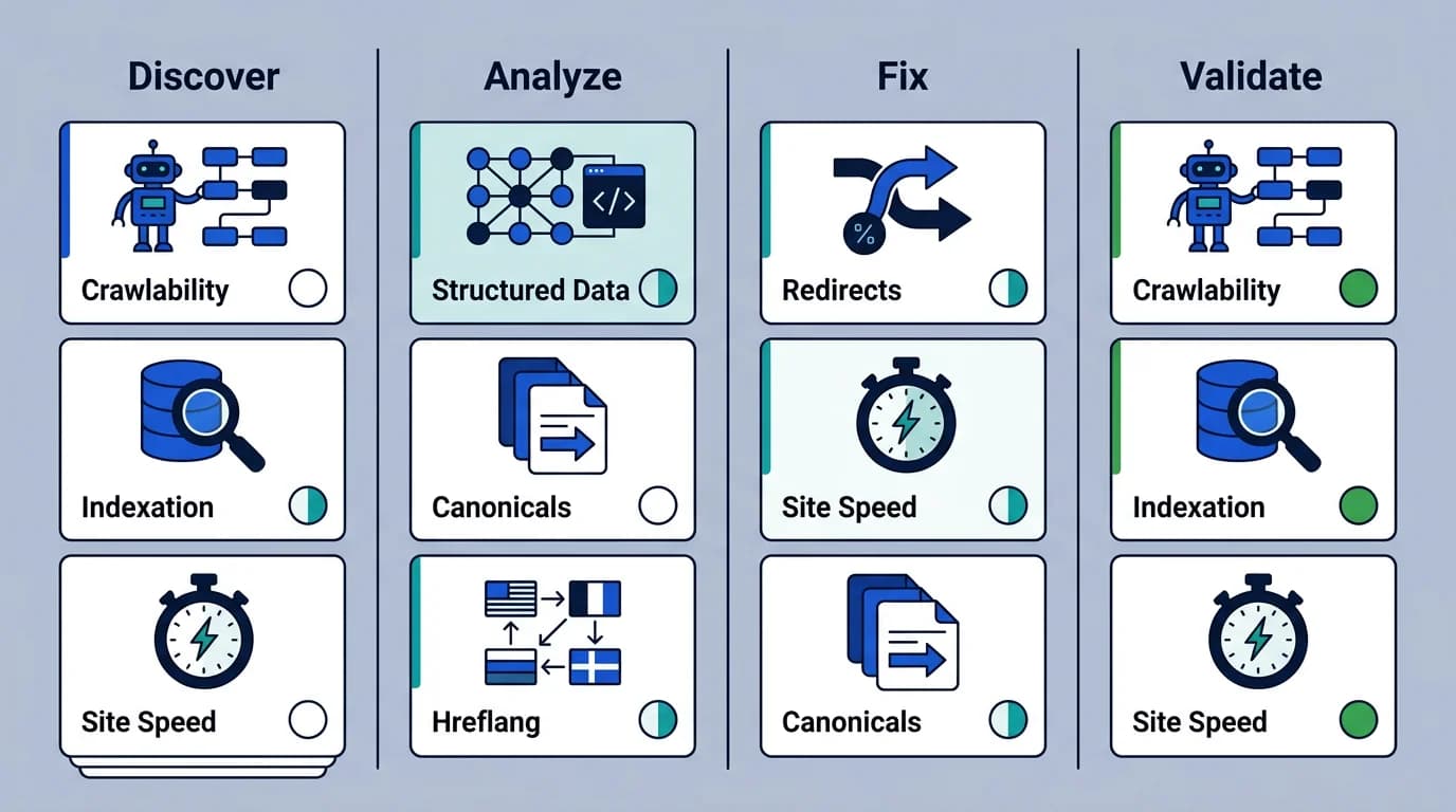 Technical SEO audit checklist and implementation workflow for engineering teams.