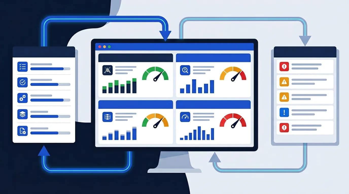 Technical SEO audit editorial illustration.