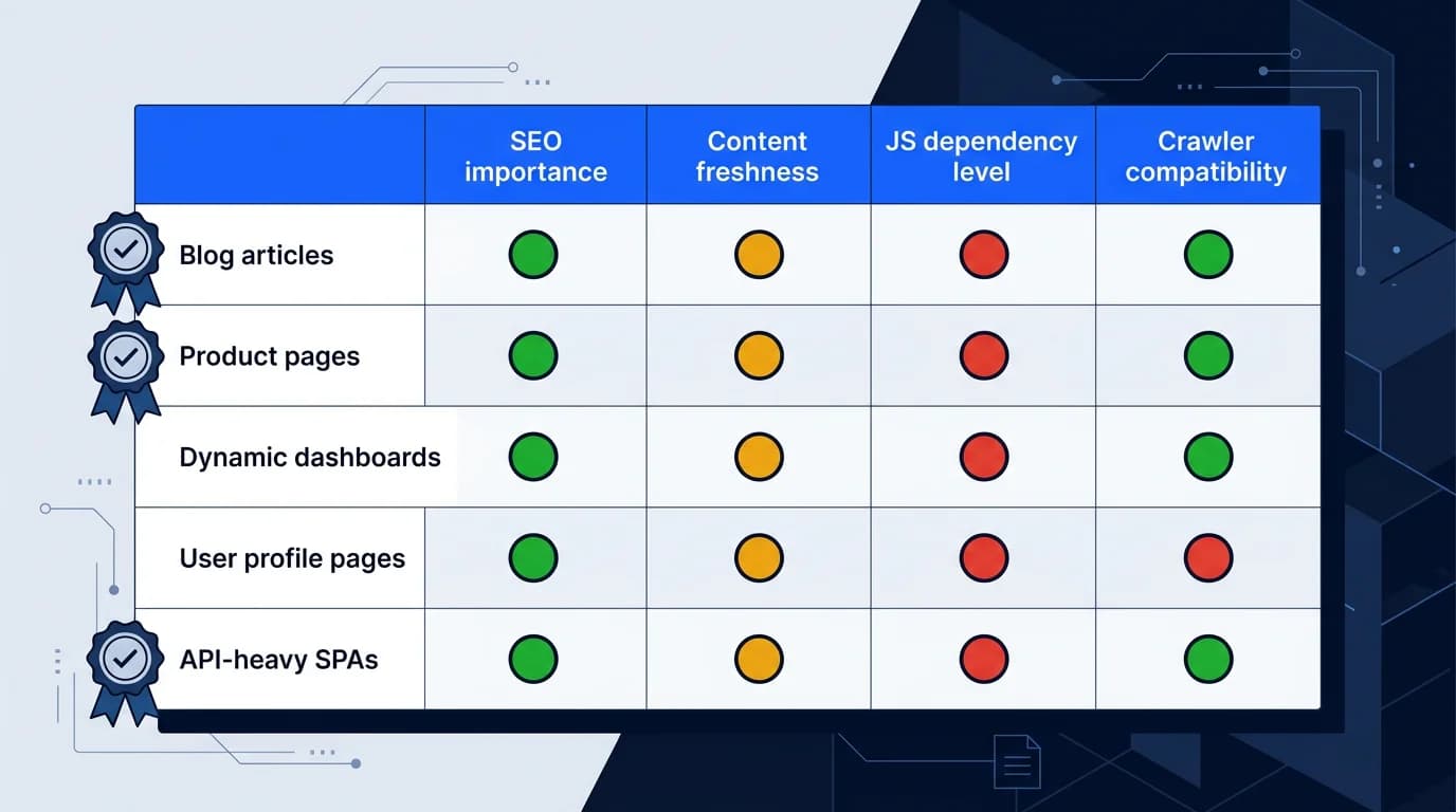 Route selection and page prioritization for prerendering on JavaScript-heavy websites.