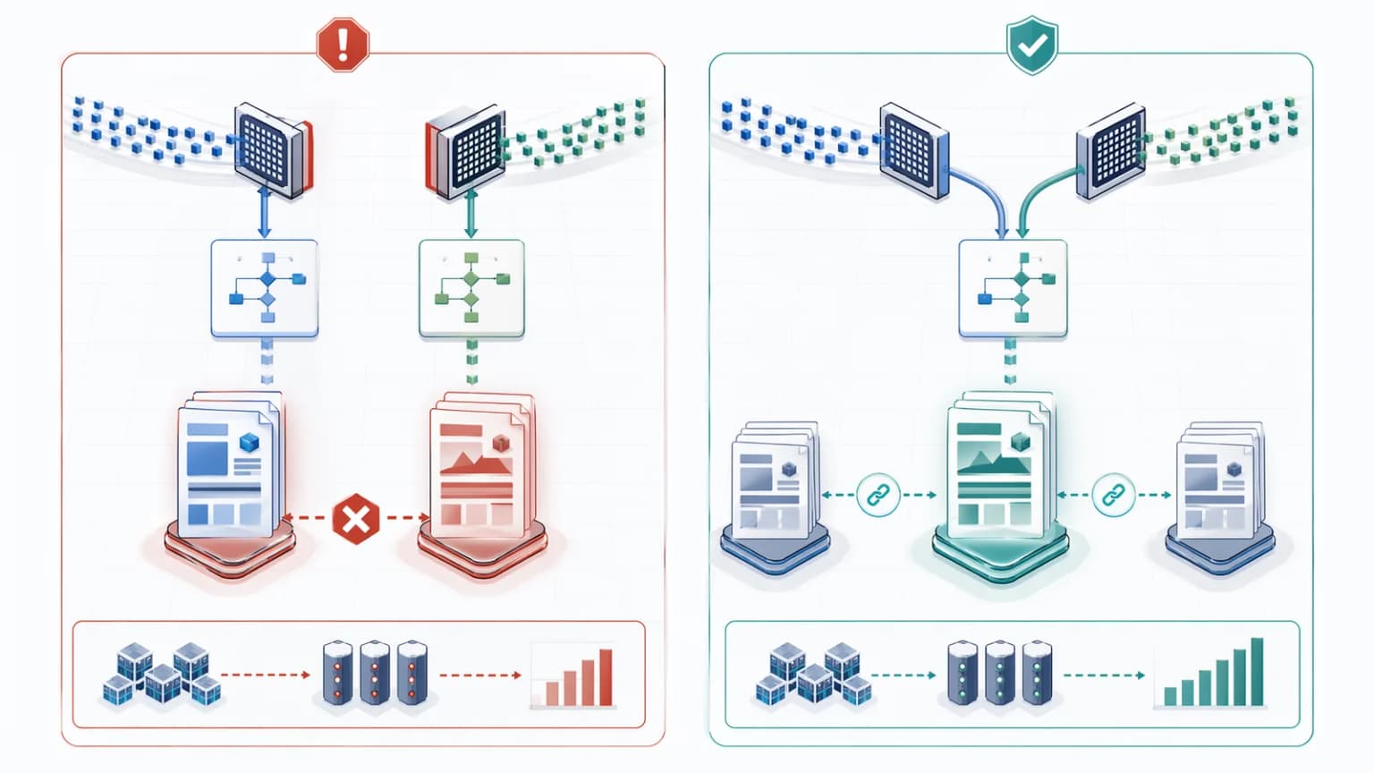 Compliant versus deceptive delivery architecture showing unsafe semantic divergence and safe parity-preserving prerendered delivery.